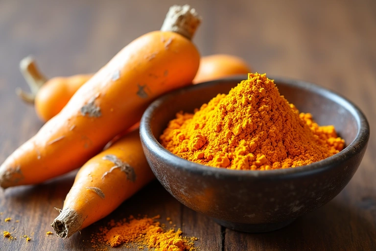 Fresh turmeric root and powder
