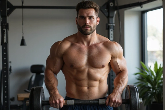 Man lifting weights with a healthy glow