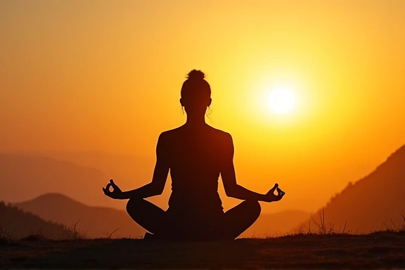 Person practicing yoga at sunrise