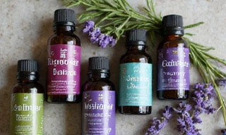 Various essential oil bottles with herbs