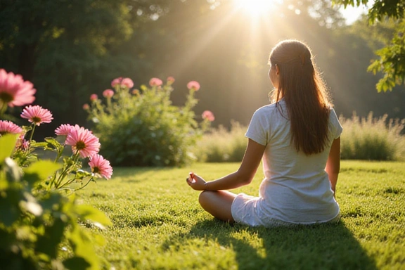 Woman meditating in a serene garden