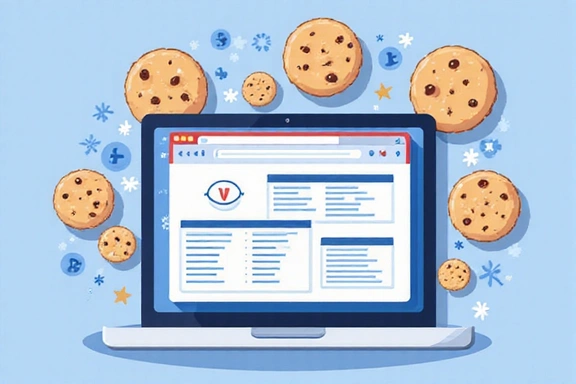 Digital cookies illustration with a browser tab and cookie icons