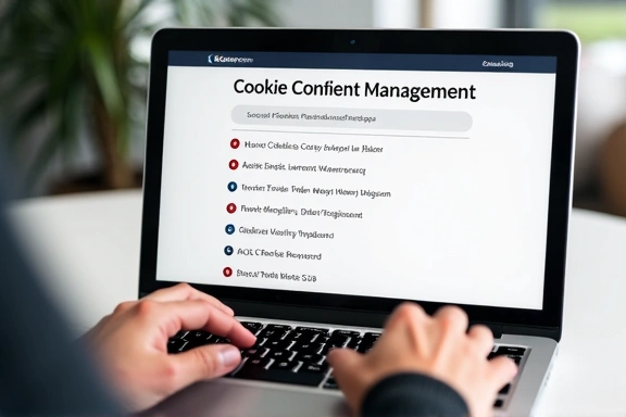 Person managing cookie settings on a laptop