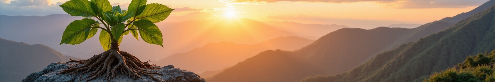 Strong plant growing on a mountain peak, symbolizing vitality and natural power for men's supplements.